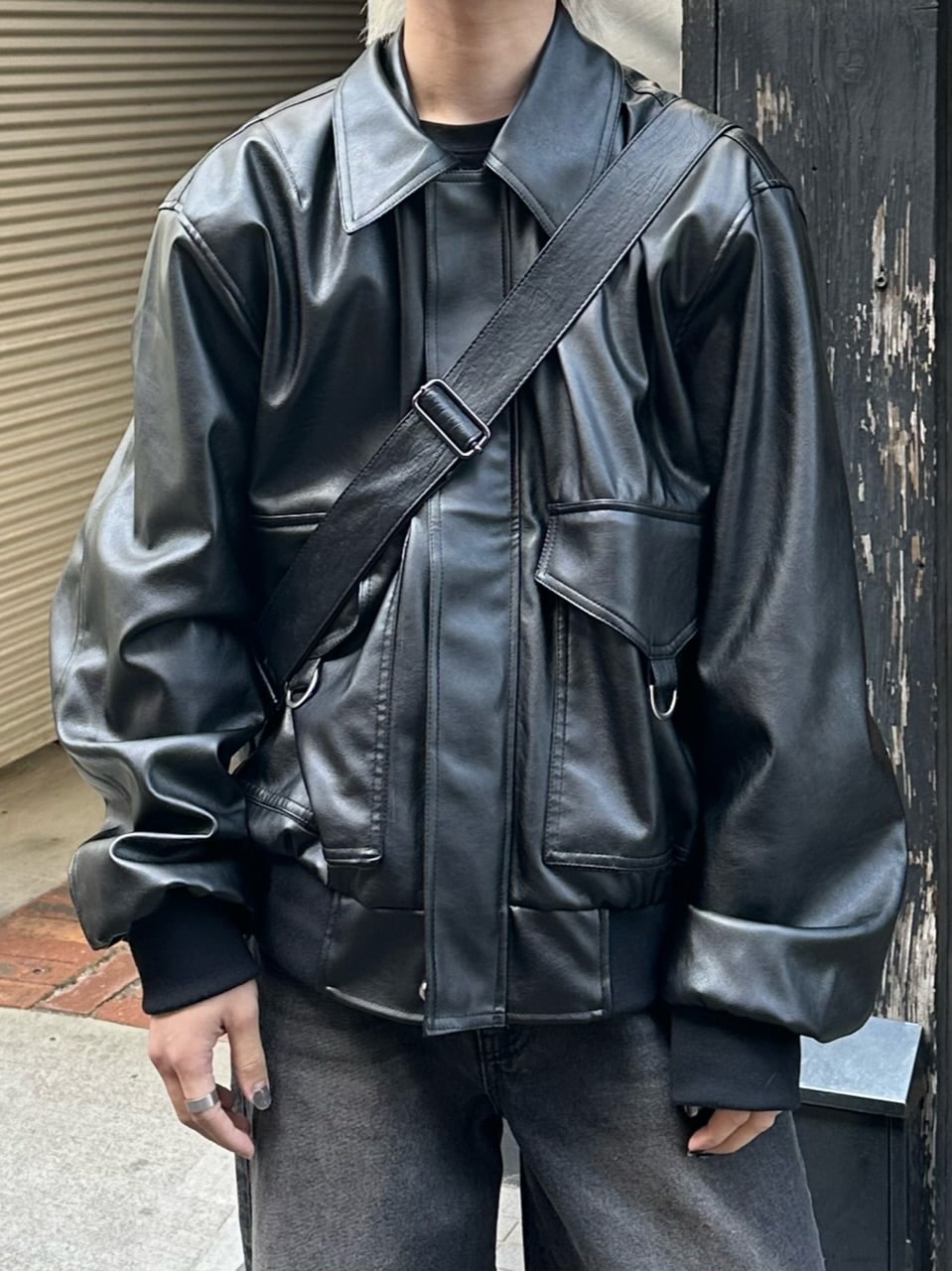 大阪店WEB限定【Chikashitsu +】double pocket leather jumper (3color)