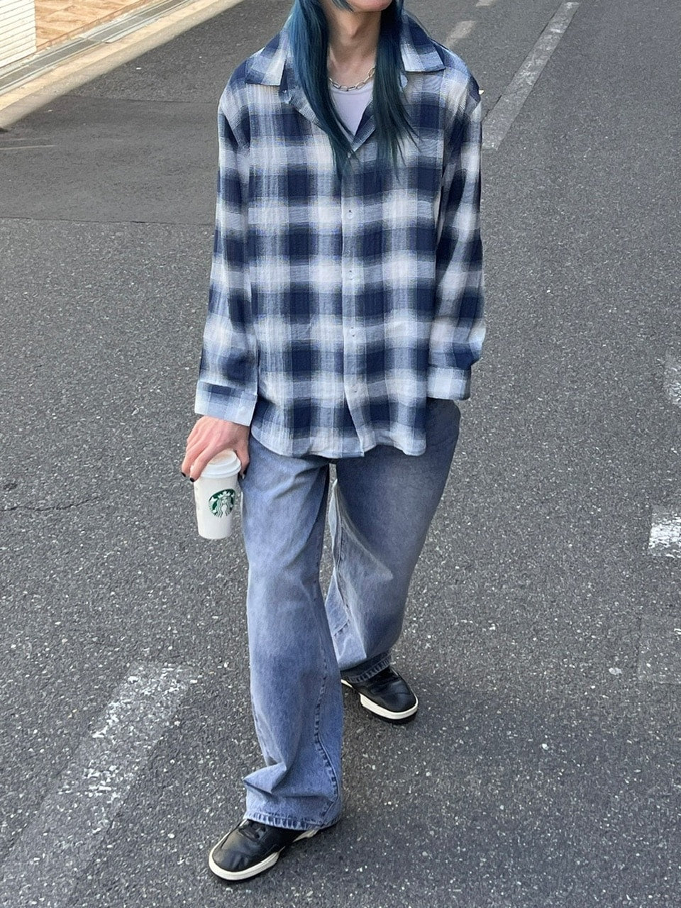 大阪店WEB限定受注制【Chikashitsu +】over fit shadow check shirt (3color)