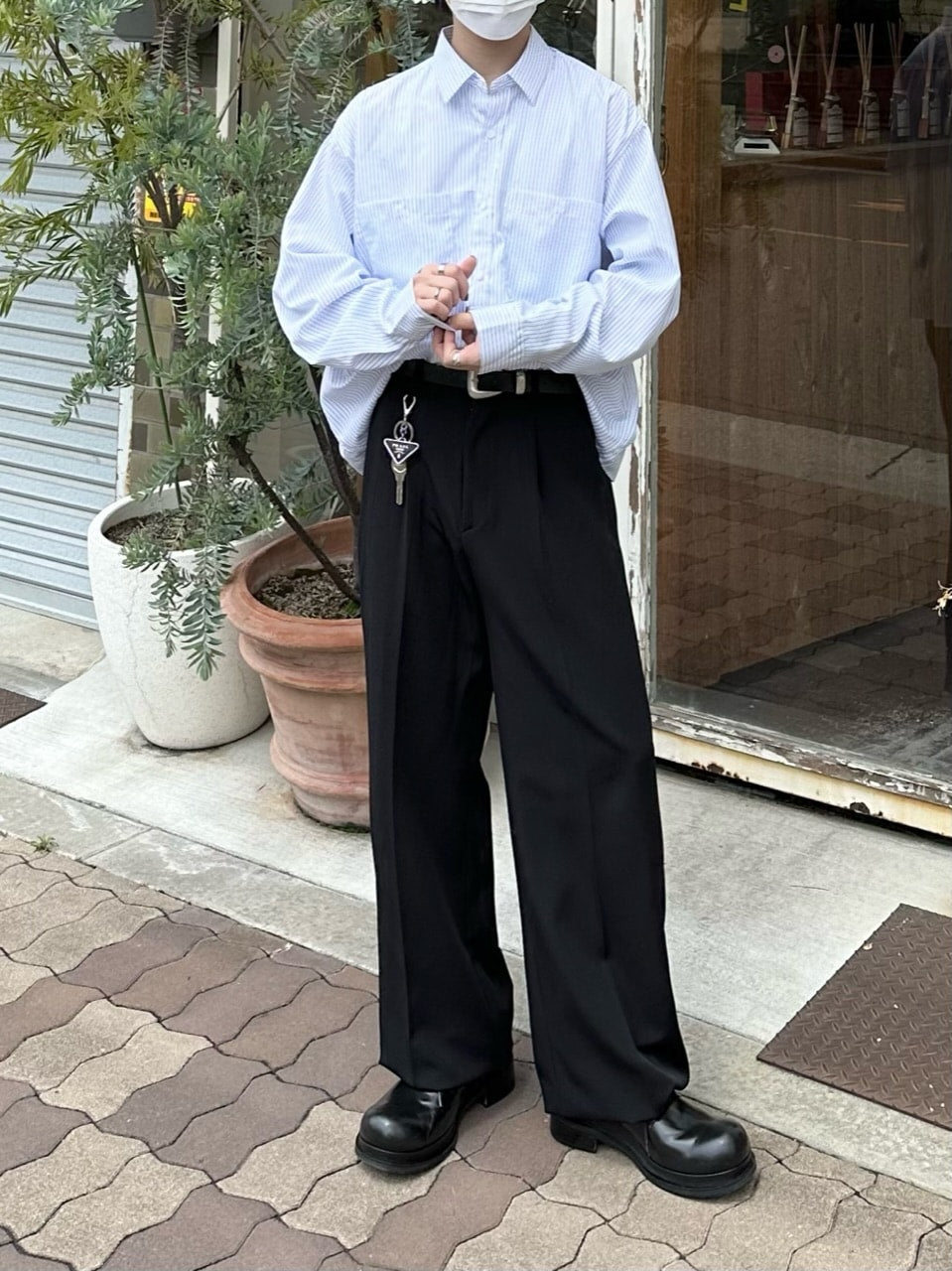 大阪店WEB限定受注制【Chikashitsu +】cropped stripe shirts (2color)
