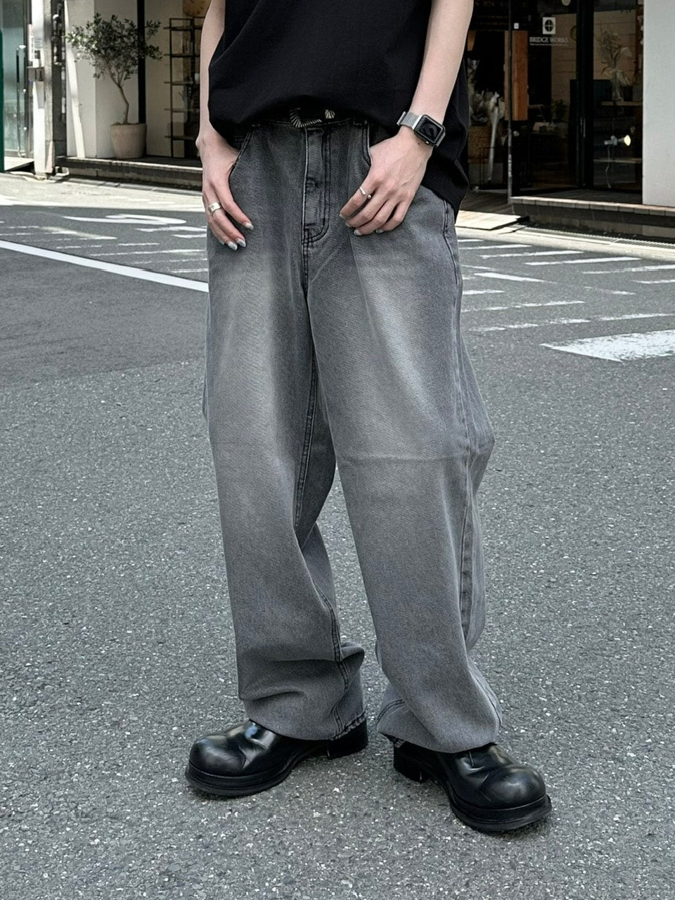 大阪店WEB限定受注制【Chikashitsu +】smokey brush deim pants (2color)