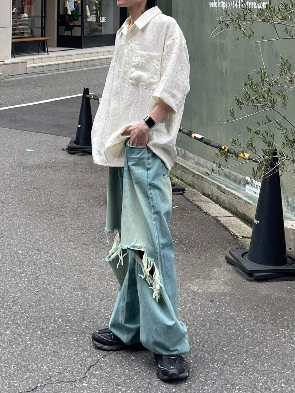大阪店WEB限定【Chikashitsu +】vintage crash denim pants (2color)