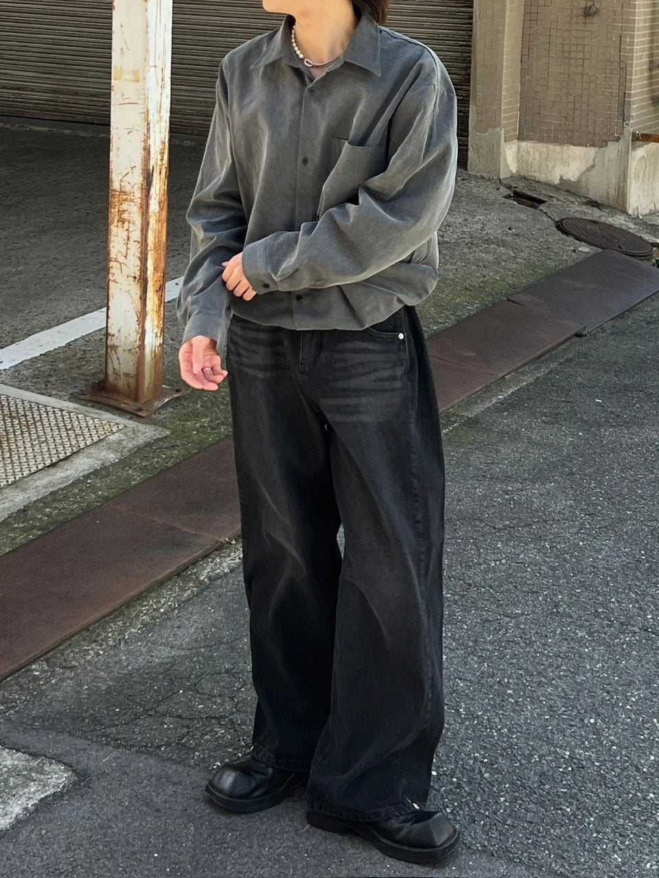 大阪店WEB限定受注制【Chikashitsu +】pigment draw code shirt (2color)