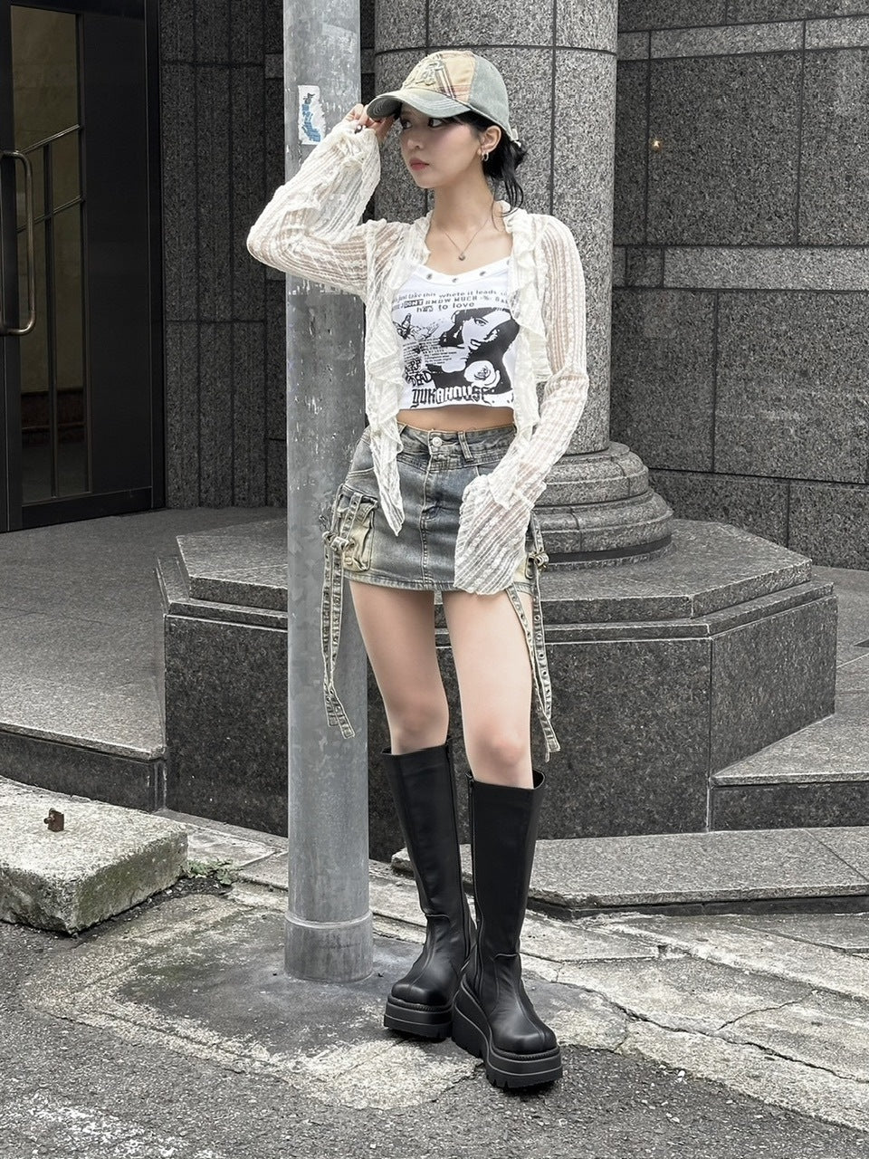 受注制【Never mind the XU】cargo denim skirt (2color)