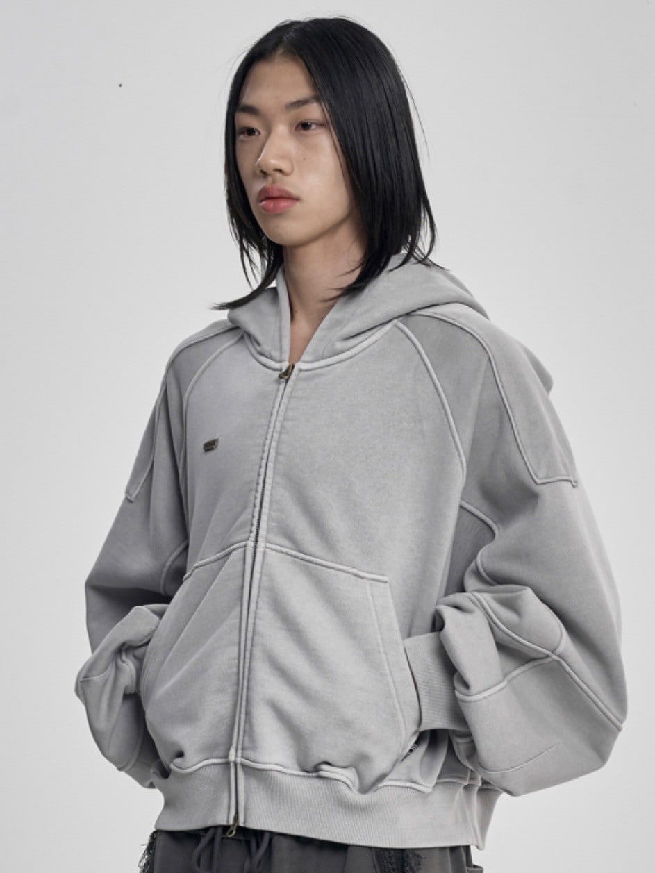 【AJOBYAJO】Vintage Pigment Zip-Up Hoodie