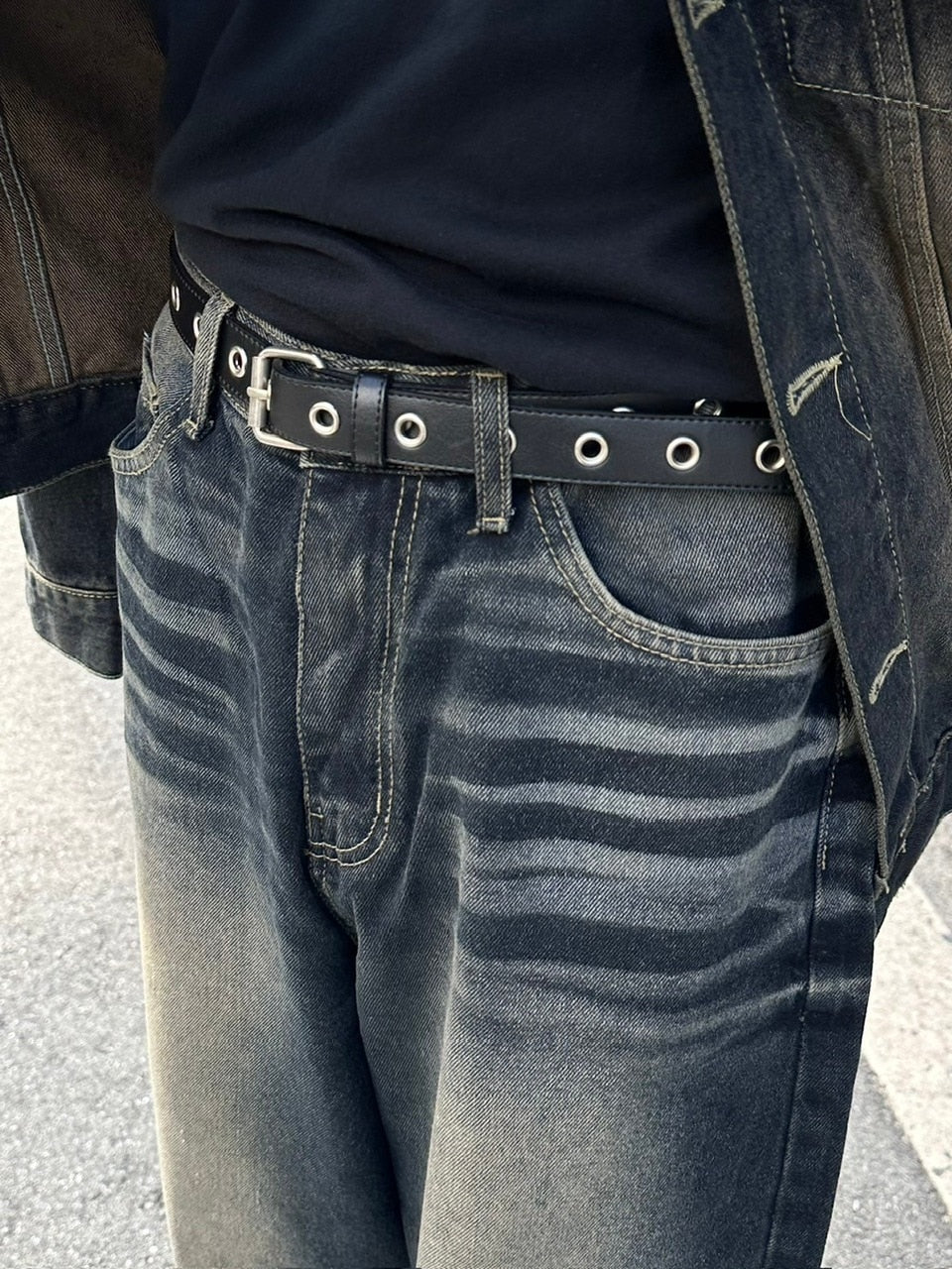 受注制【Chikashitsu +】vintage wash straight denim pants (2color