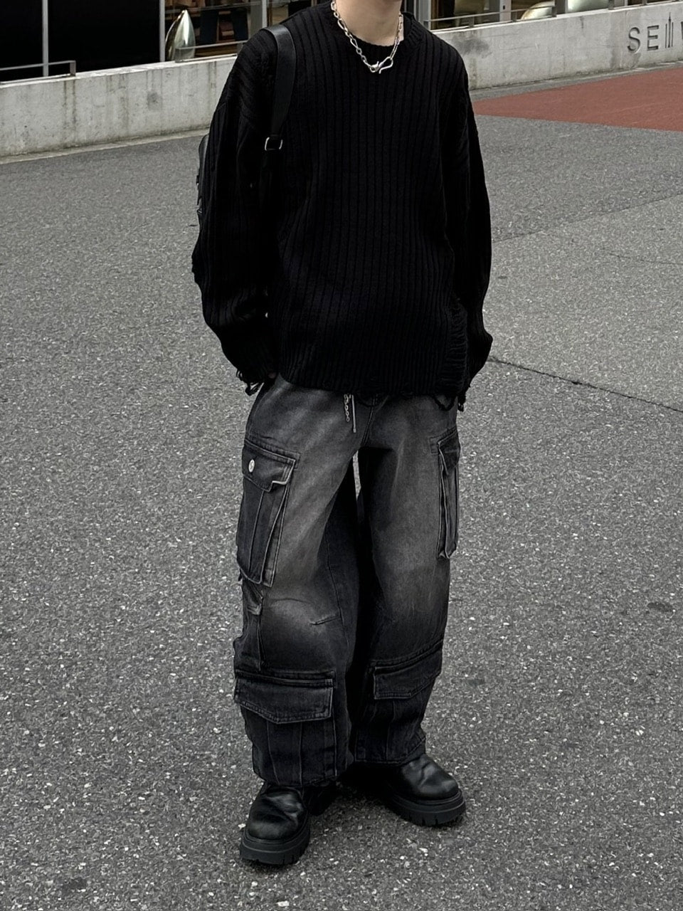 大阪店WEB限定【Chikashitsu +】overfit damage knit (3color)