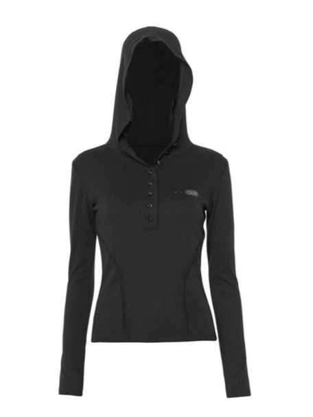 【FLAREUP】Button Up Lace Hoodie / 【フレアアップ】ボタンアップレースフードロングTシャツ