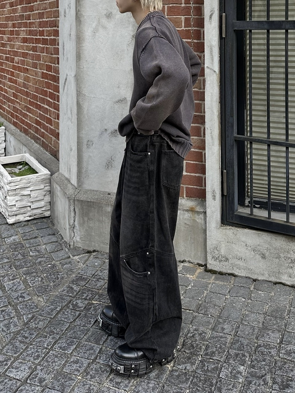 大阪店WEB限定【Chikashitsu +】double pocket wide denim pants (2color)