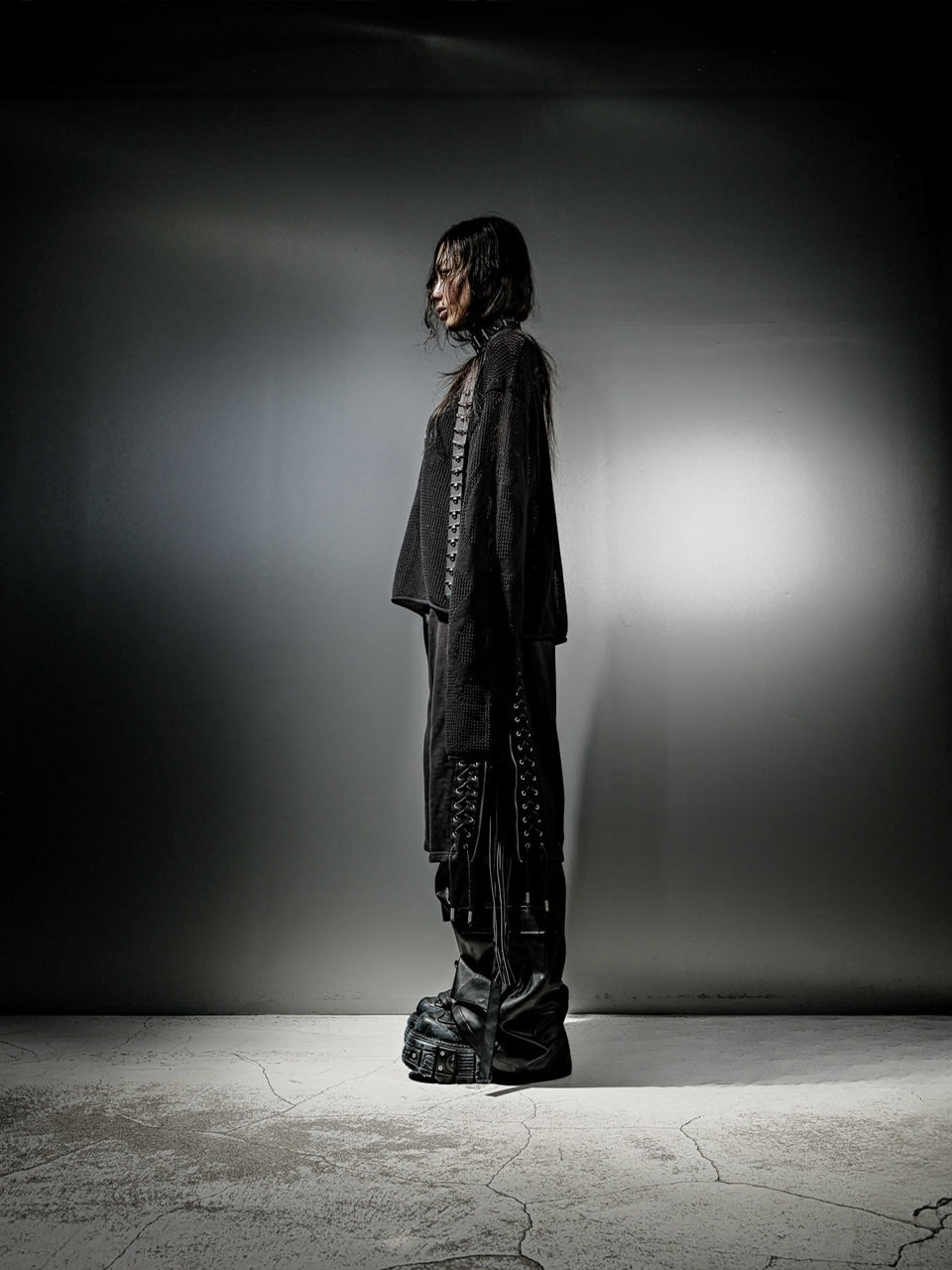 【DIG YOUR OWN GRAVE】MESH DIG LOGO KNIT / 【ディグユアオウングレイブ】メッシュロゴ長袖ニット