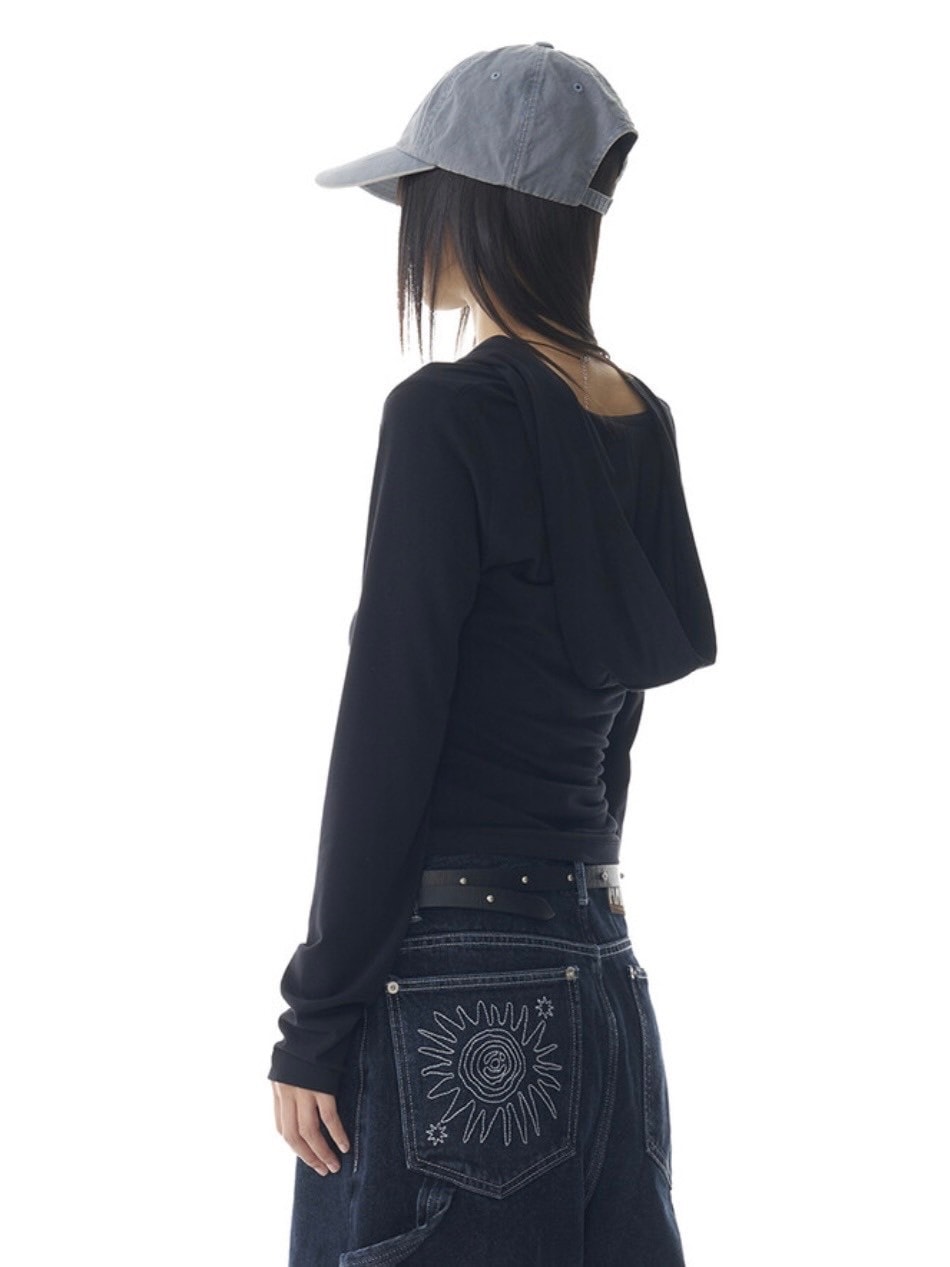 【AAKAM】Studded Leaf Hooded Long Sleeve