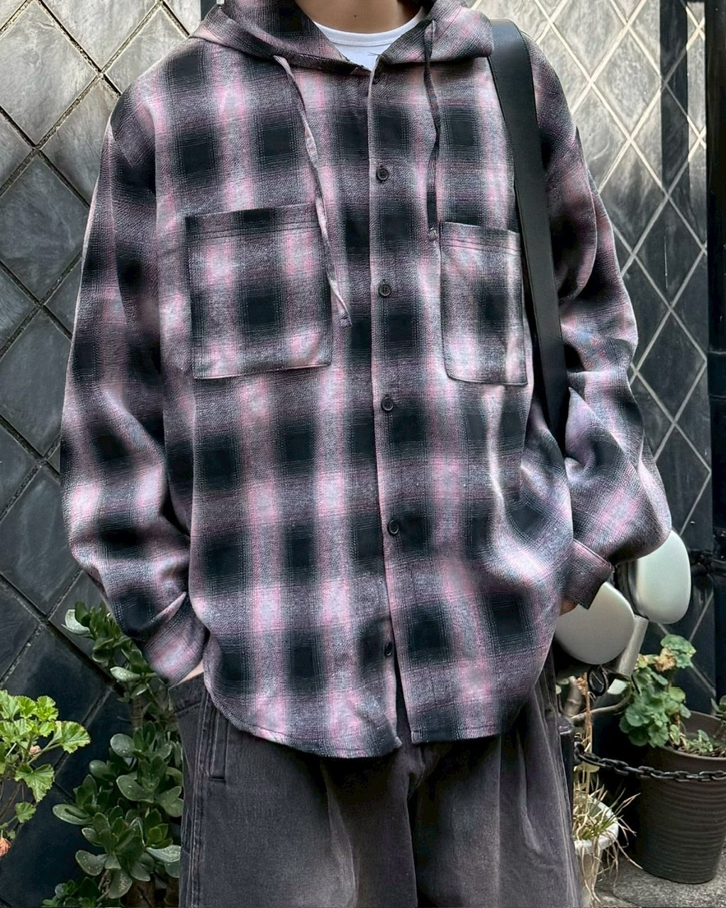 受注制【Chikashitsu +】tartan check hooded shirt (3color) / 【チカシツプラス】タータンチェックフード付き長袖シャツ