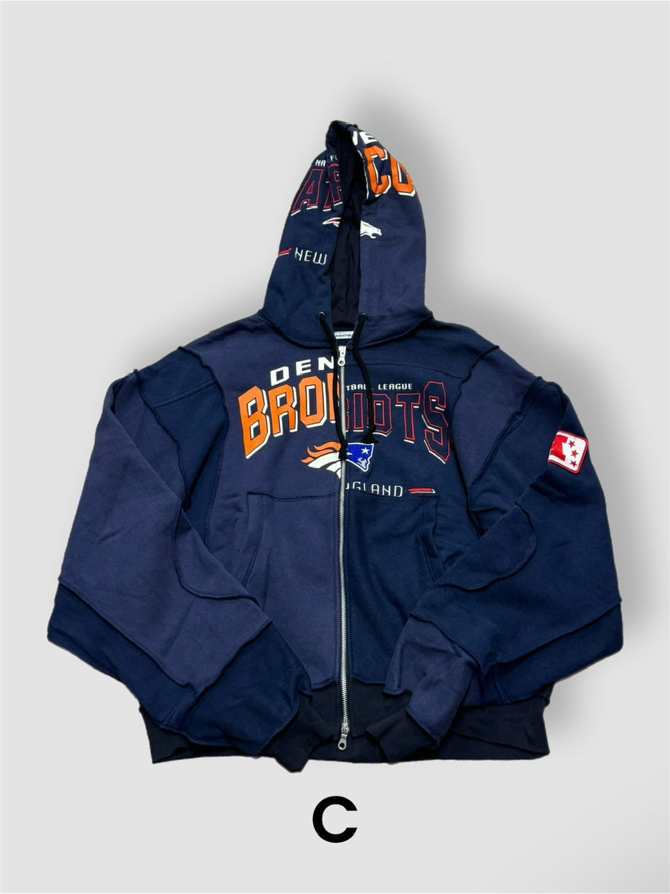 【Re +】double zip cutting switch hoodie (navy)