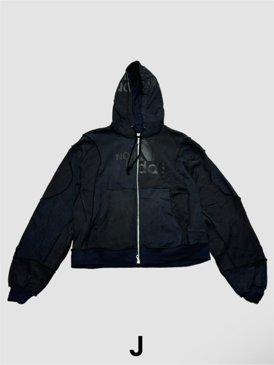 【Re +】double zip cutting switch hoodie (black)