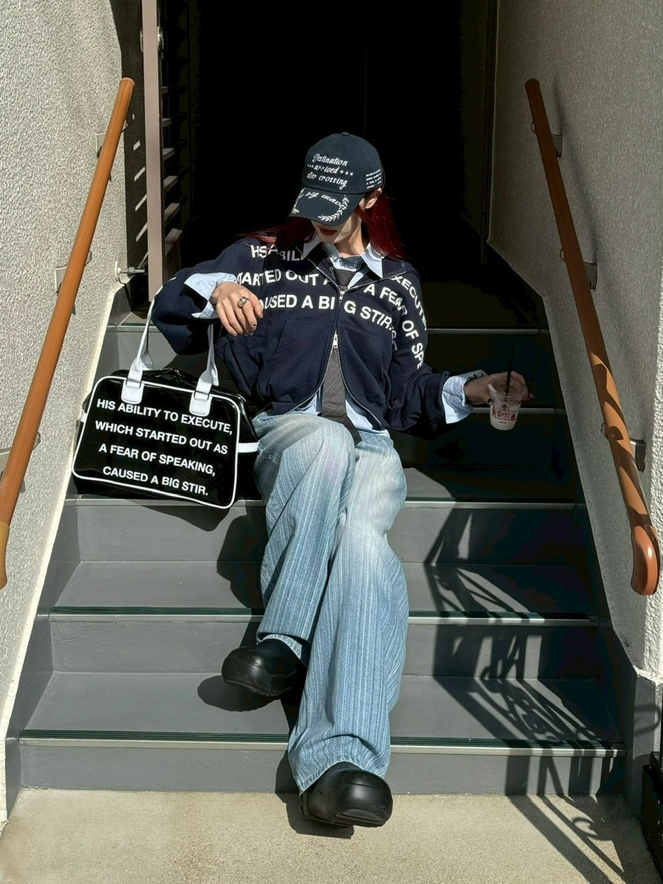 受注制【Chikashitsu +】wide stripe denim pants / 【チカシツプラス】ストライプボーダーワイドデニムパンツ