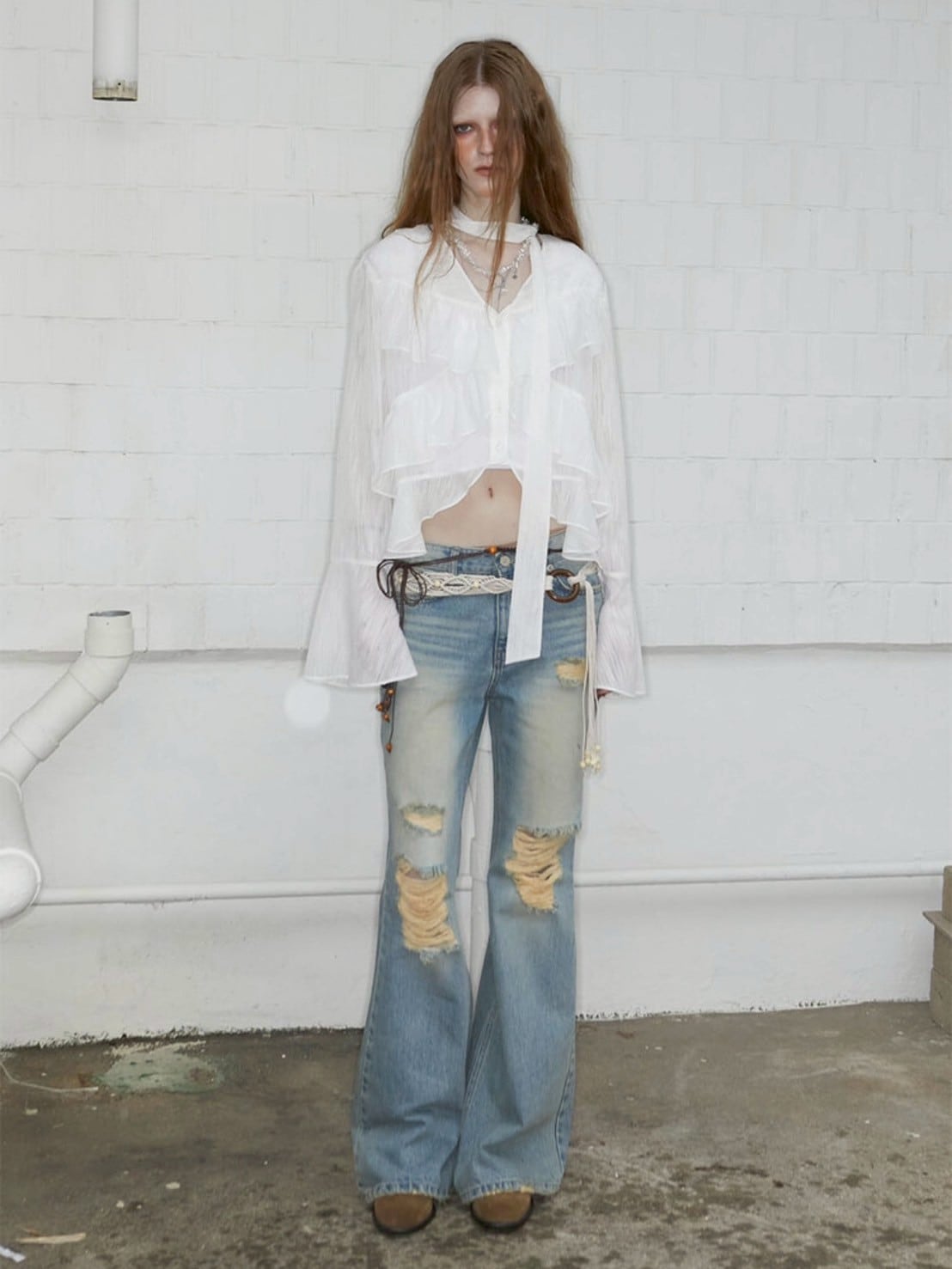 【NOT KNOWING】Destroyed Flared Jean