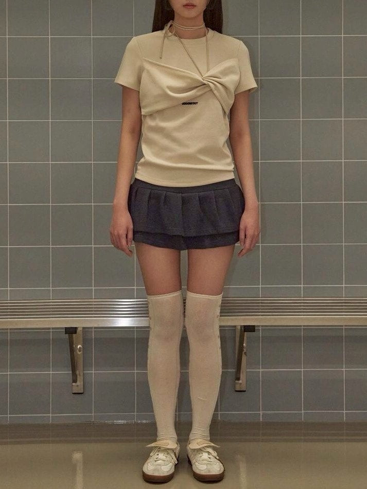 【ODDONEOUT】TWIST DRAPE STRING TOP / 【オッドワンアウト】ツイストドレープストリング半袖Tシャツ