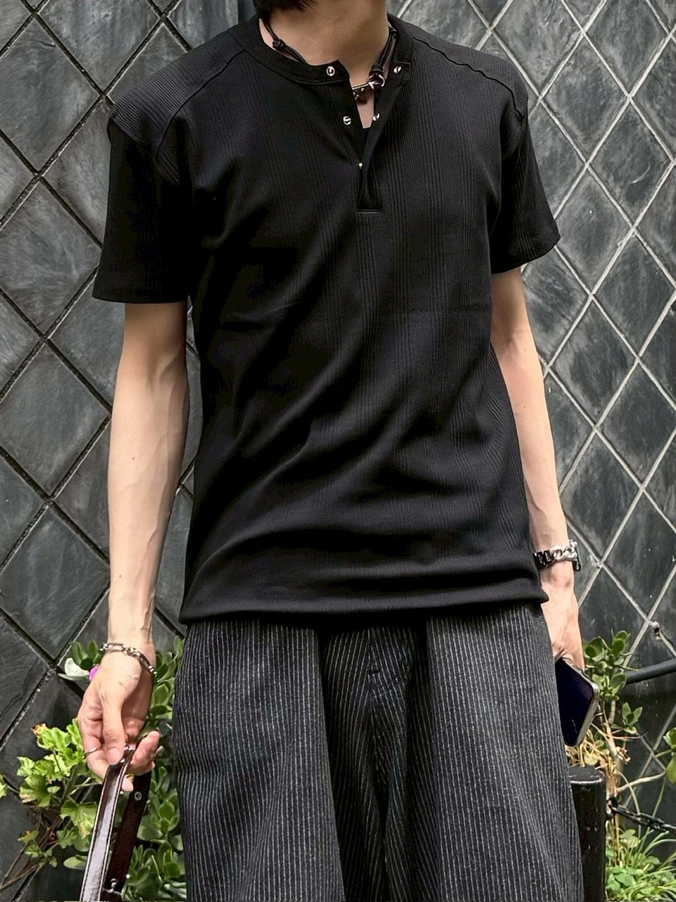 受注制【Chikashitsu +】henley neck half sleeve tee (3color