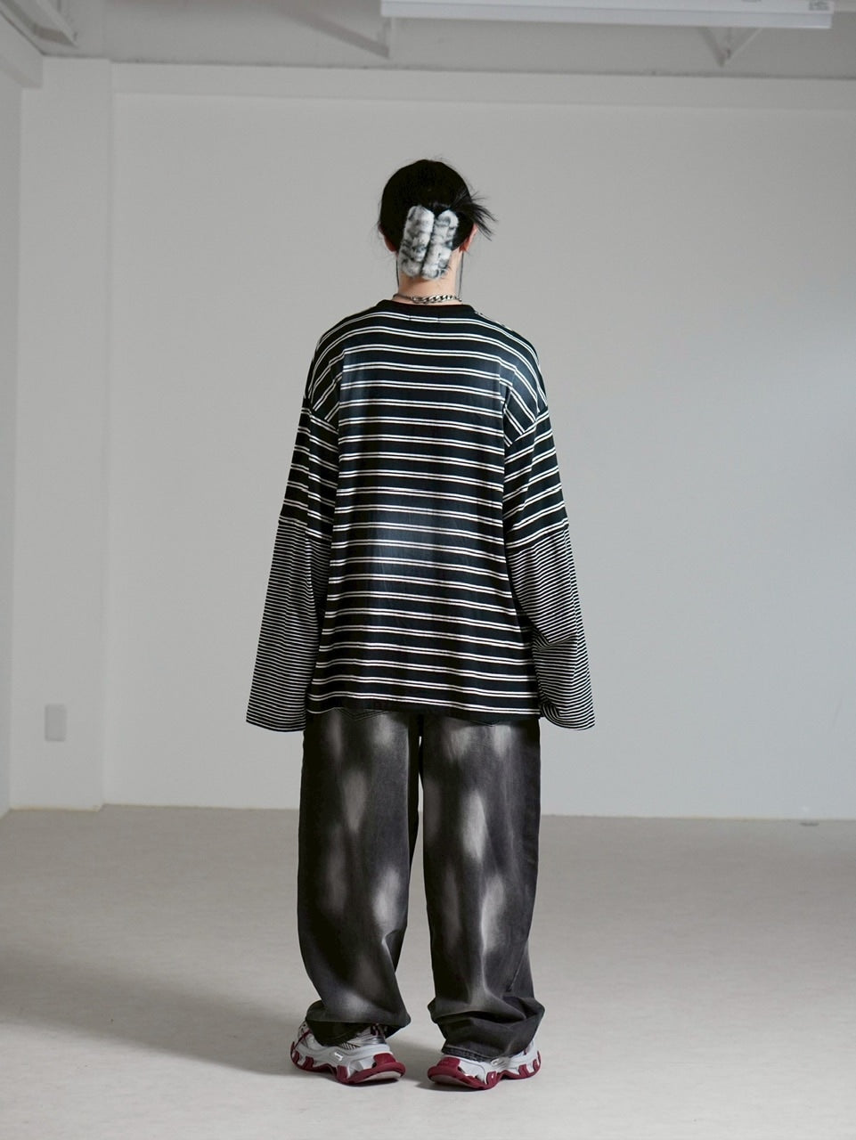 【Chikashitsu +】oversized layered border washed long sleeve / 【チカシツプラス】オーバーサイズウォッシュドレイヤードボーダー長袖Tシャツ(2color)