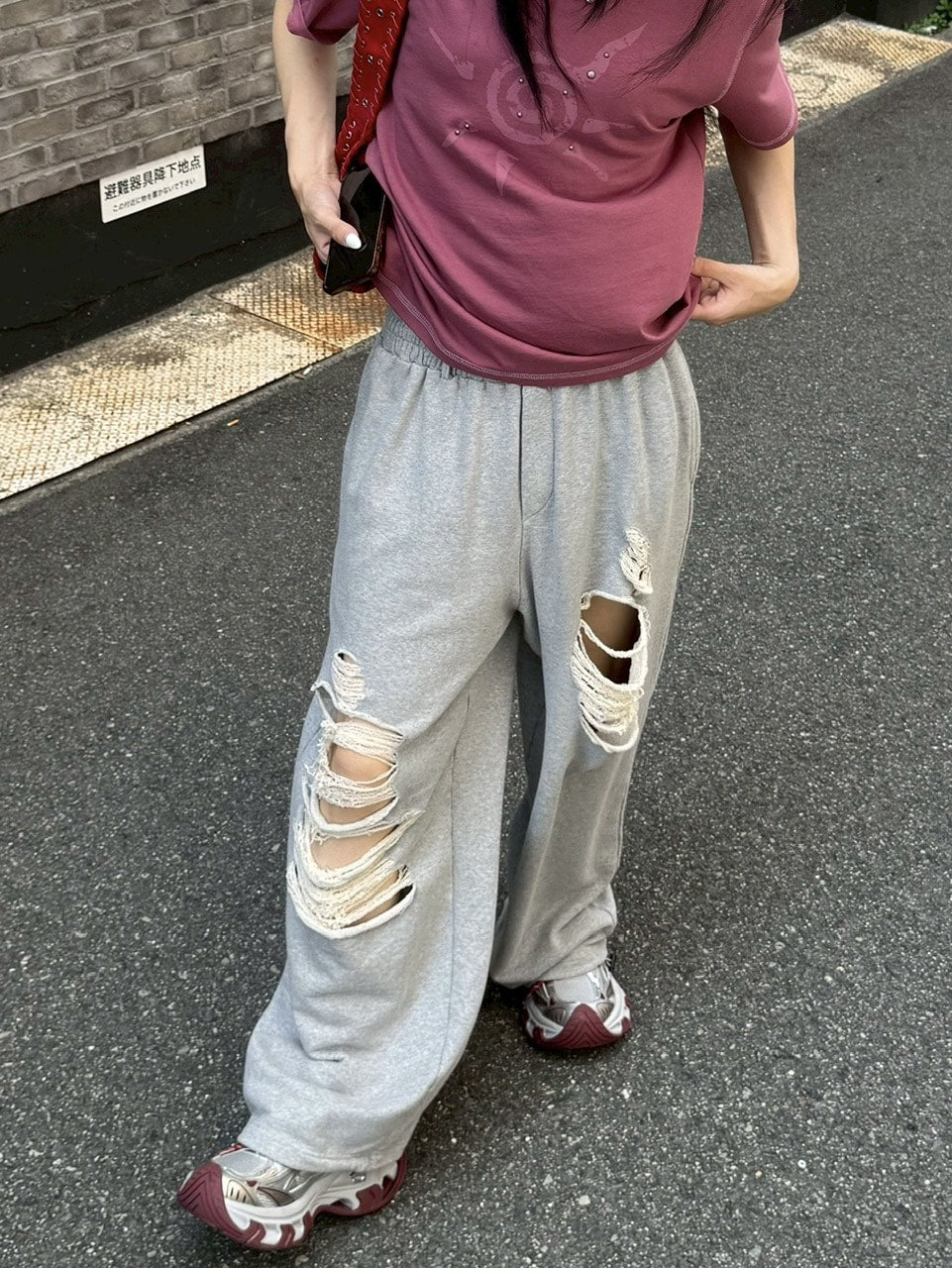 受注制【Chikashitsu +】full length crash sweat pants / 【チカシツプラス】フルレングスクラッシュスウェットパンツ (2color)