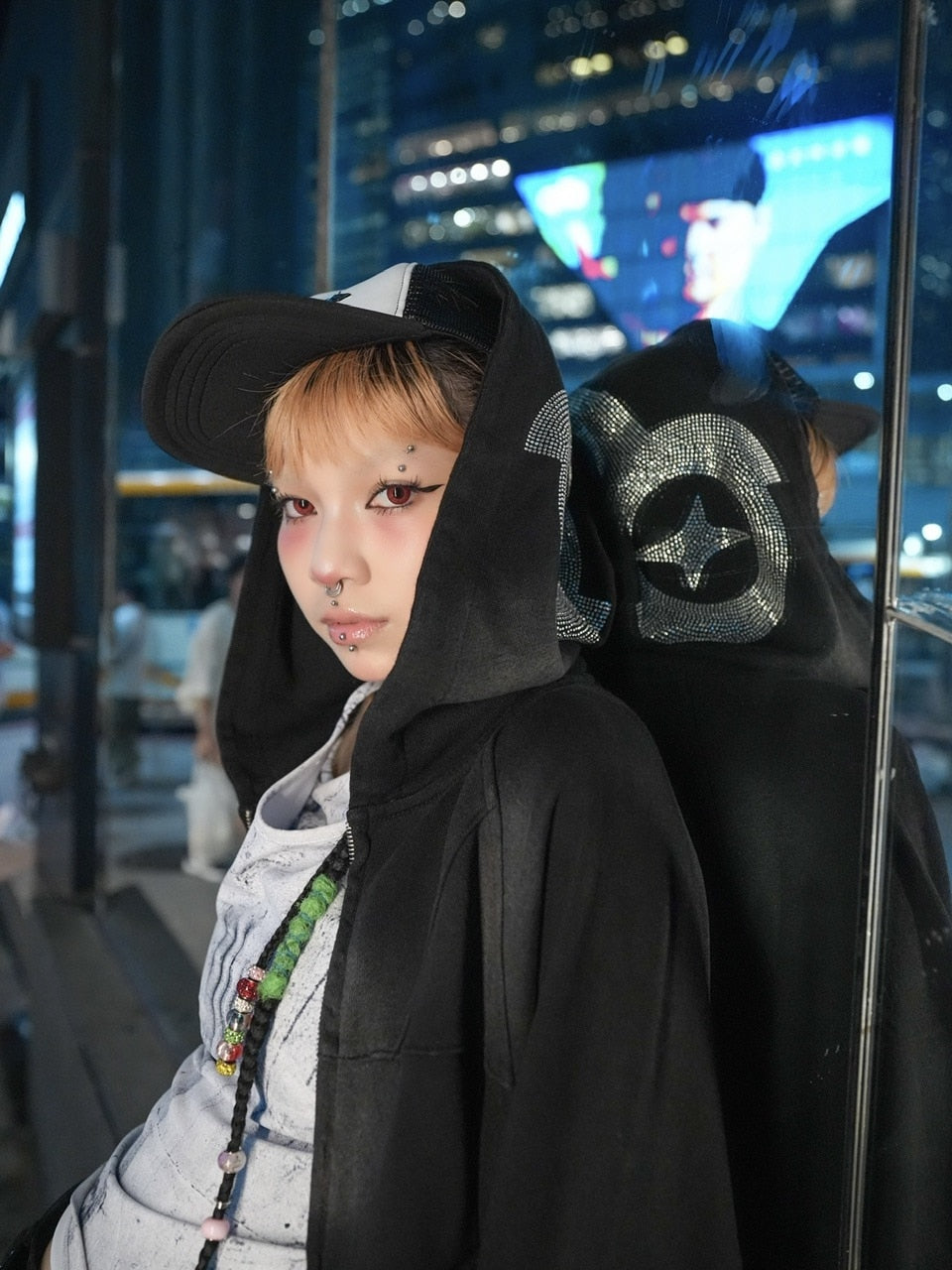 【NMTXU】rhinestone design zip parka / 【エヌエムティーエックスユー】ラインストーンデザインダブルジップパーカー