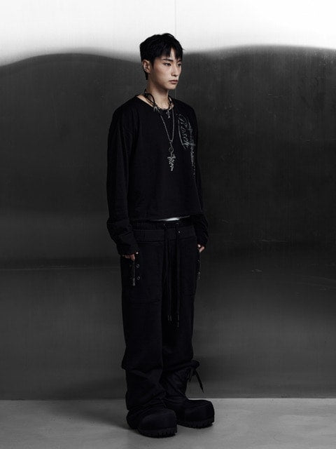 【Rosen Kreuz】EYELET EDGE Set-Up LAYERED SWEAT PANTS