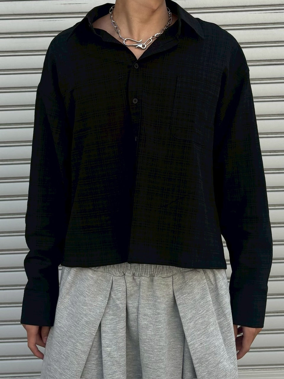 大阪店WEB限定受注制【Chikashitsu +】urban cropped check shirt