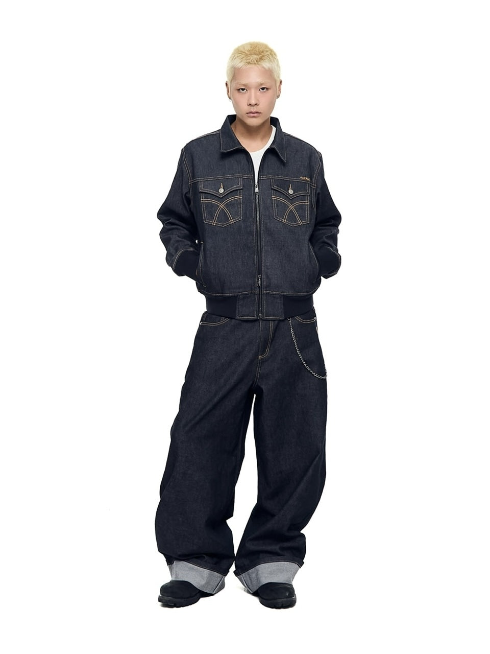 【AAKAM】Banding Denim Zip-Up Jacket