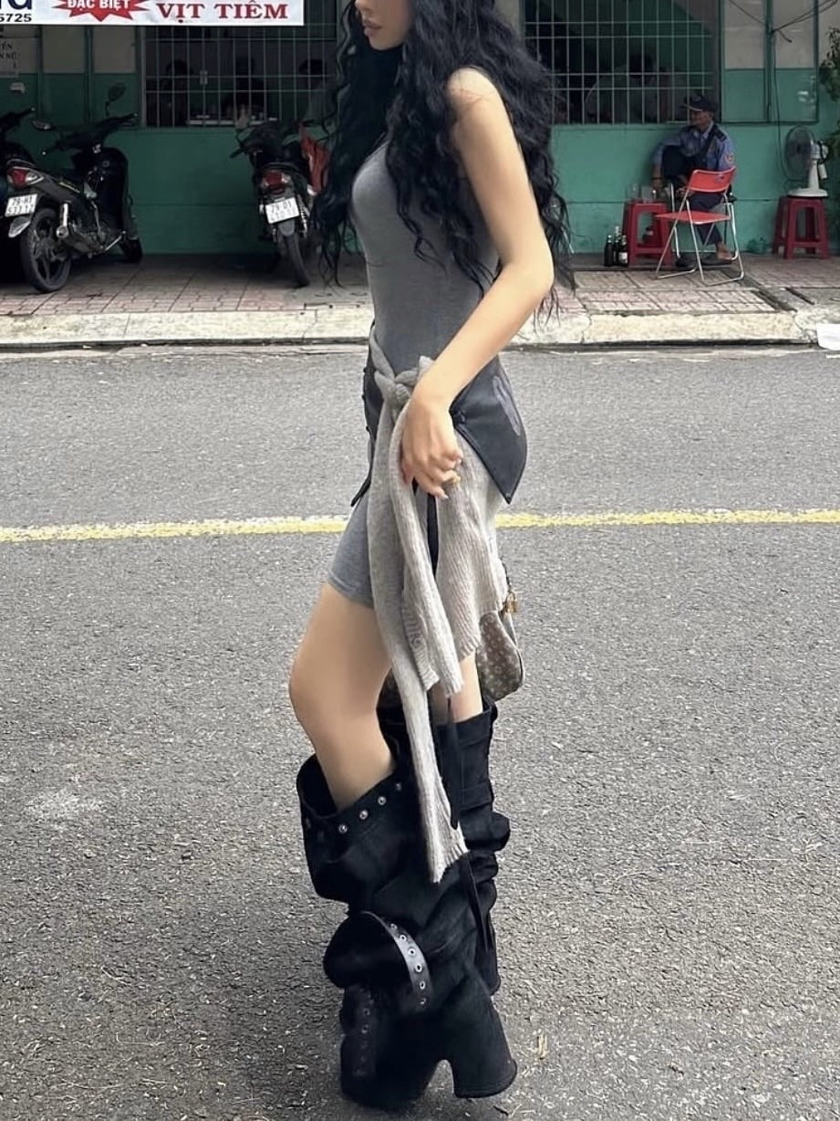 【GATELESS】BELT BUCKLE LOOSE LONG BOOTS / 【ゲートレス】ベルトバックルルーズロングブーツ