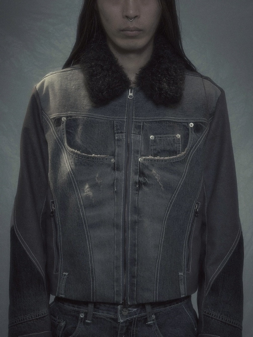 【SURGERY】Surgery fur trimming denim jacket