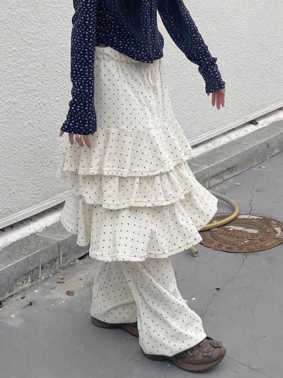 12/21 20:00 発売【Uglyshadow】DOT VELVET CANCAN MIDI SKIRT PANTS