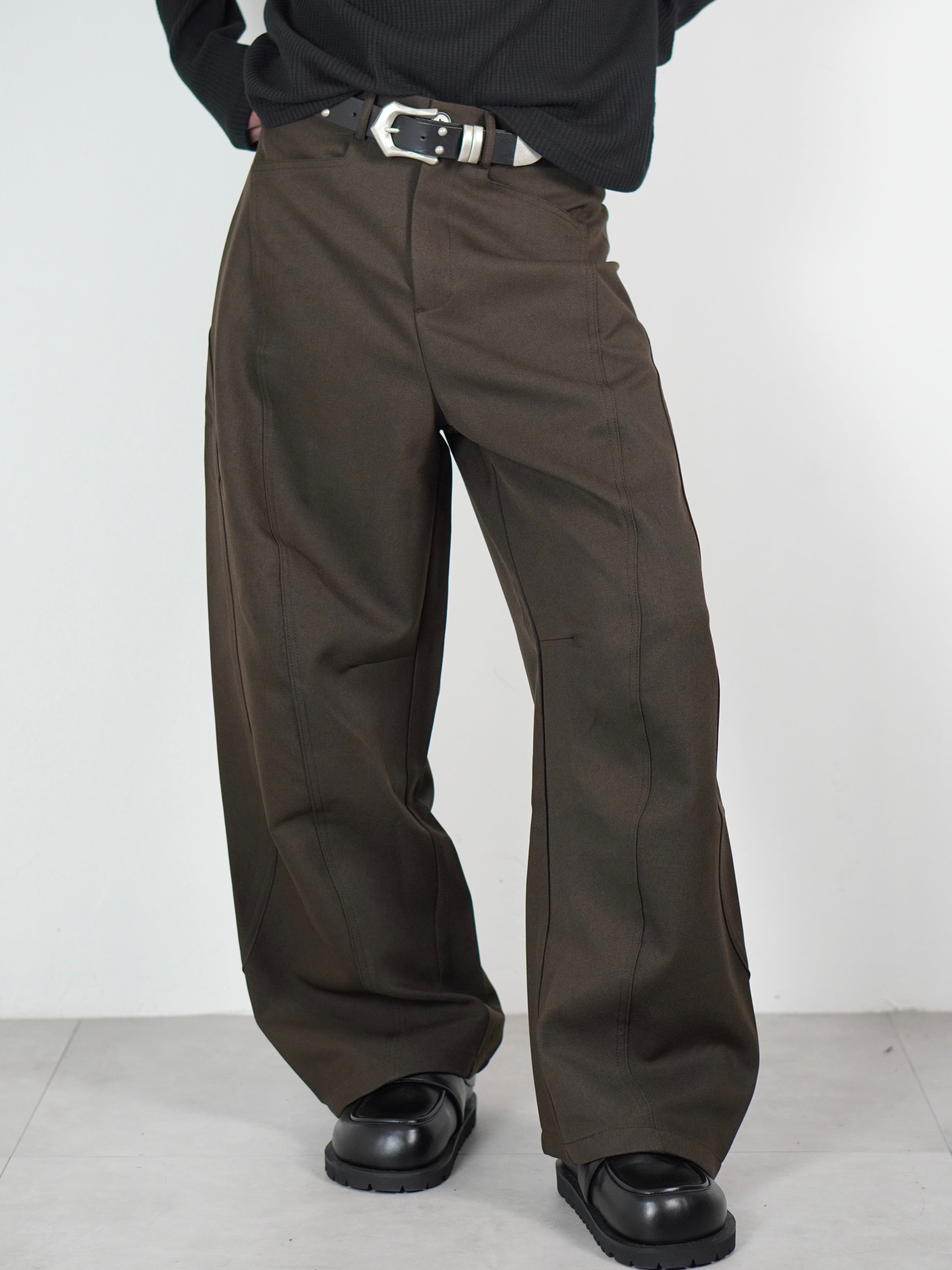 受注制【Chikashitsu +】Curve line wide pants (3color)