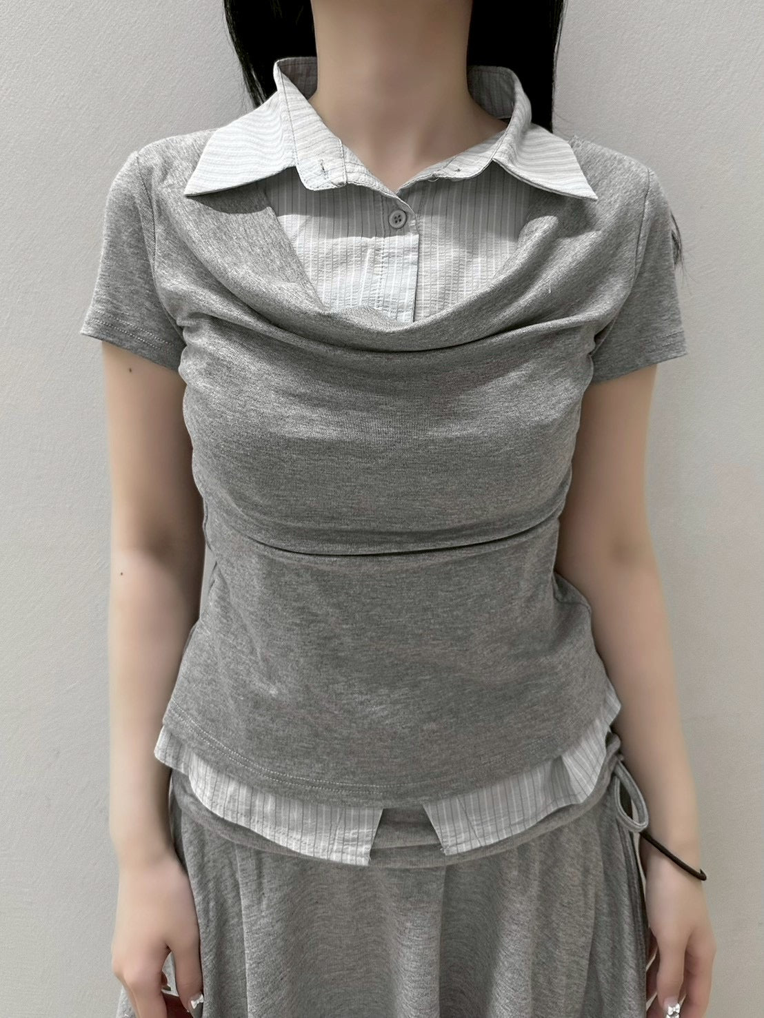 7/10 20:00発売 受注制【nmtc+】Layered Draped Shirring Shirt Top (2color)
