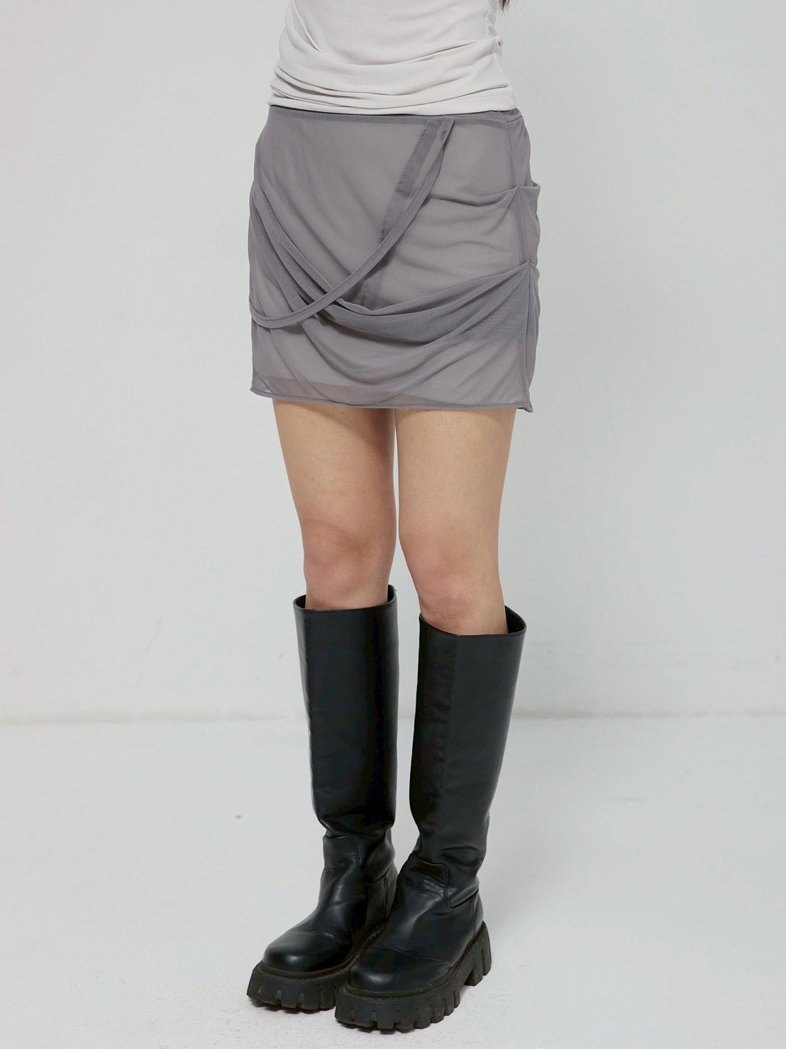 6/22 21:00発売【FLAREUP】Draped Mesh Layered Mini Skirt