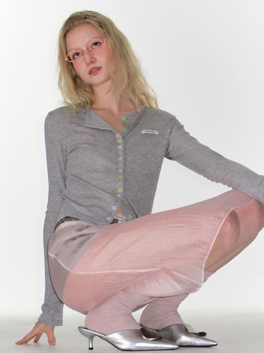 【CRANK】SHEER COLOR BUTTON CARDIGAN