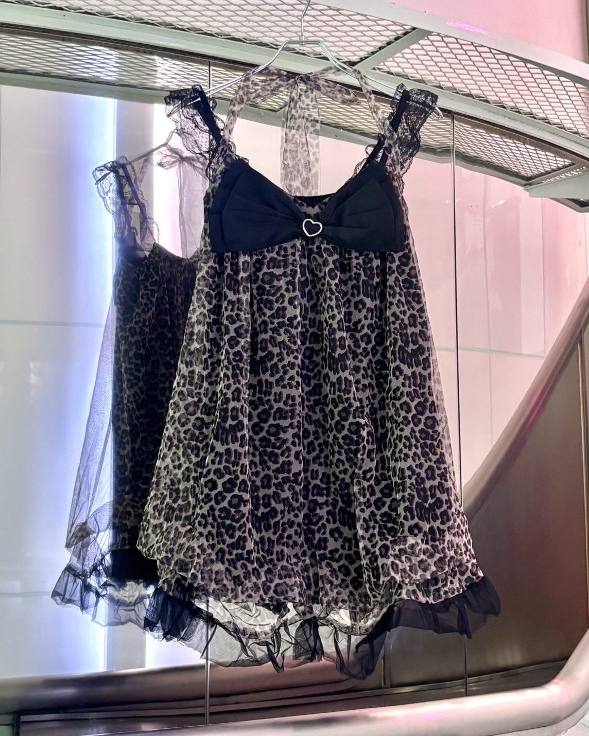 国際配送【BABY09】leopard ribbon tulle dress