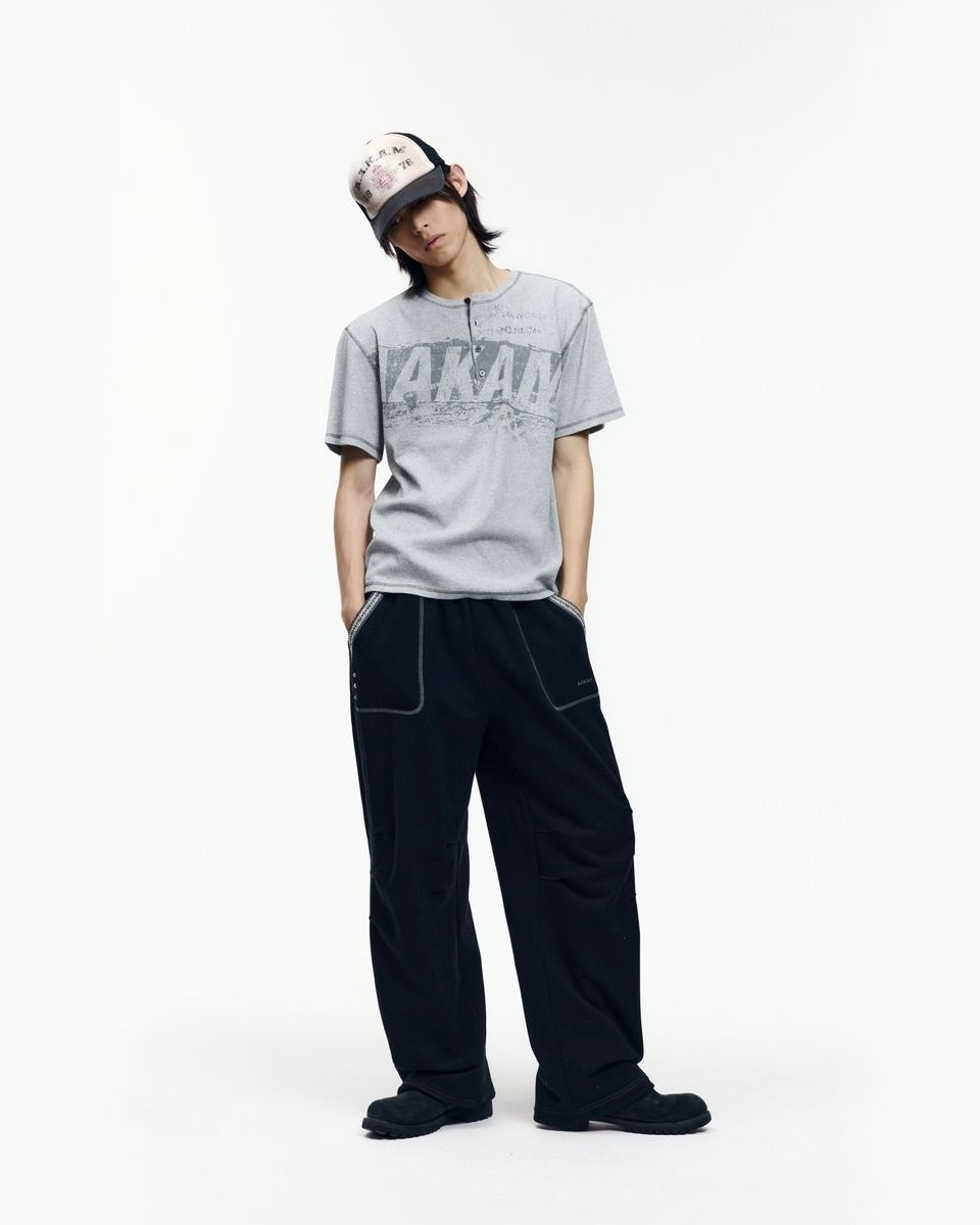 【AAKAM】Tread Henry Neck Half Top