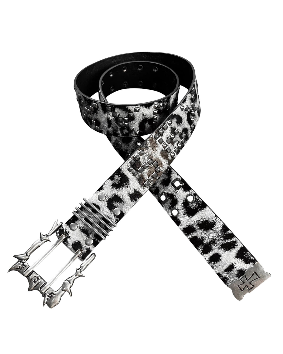 国際配送【Never mind the XU】Studded Buckle Leopard Belt