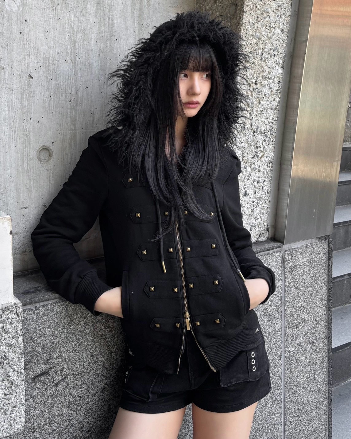 国際配送【Never mind the XU】Studded Napoleon Zip Hoodie