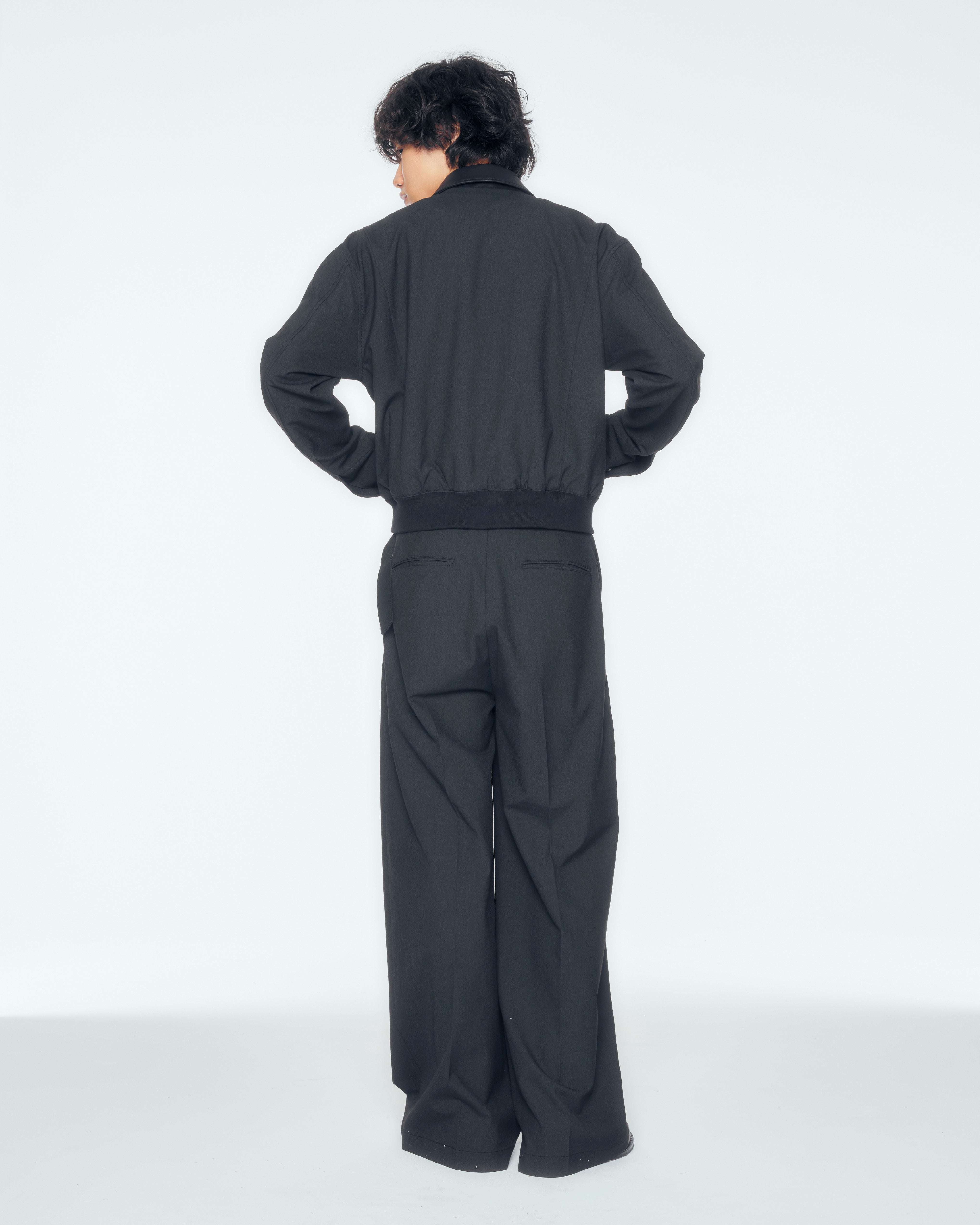 【CS】leather trim zip up jacket