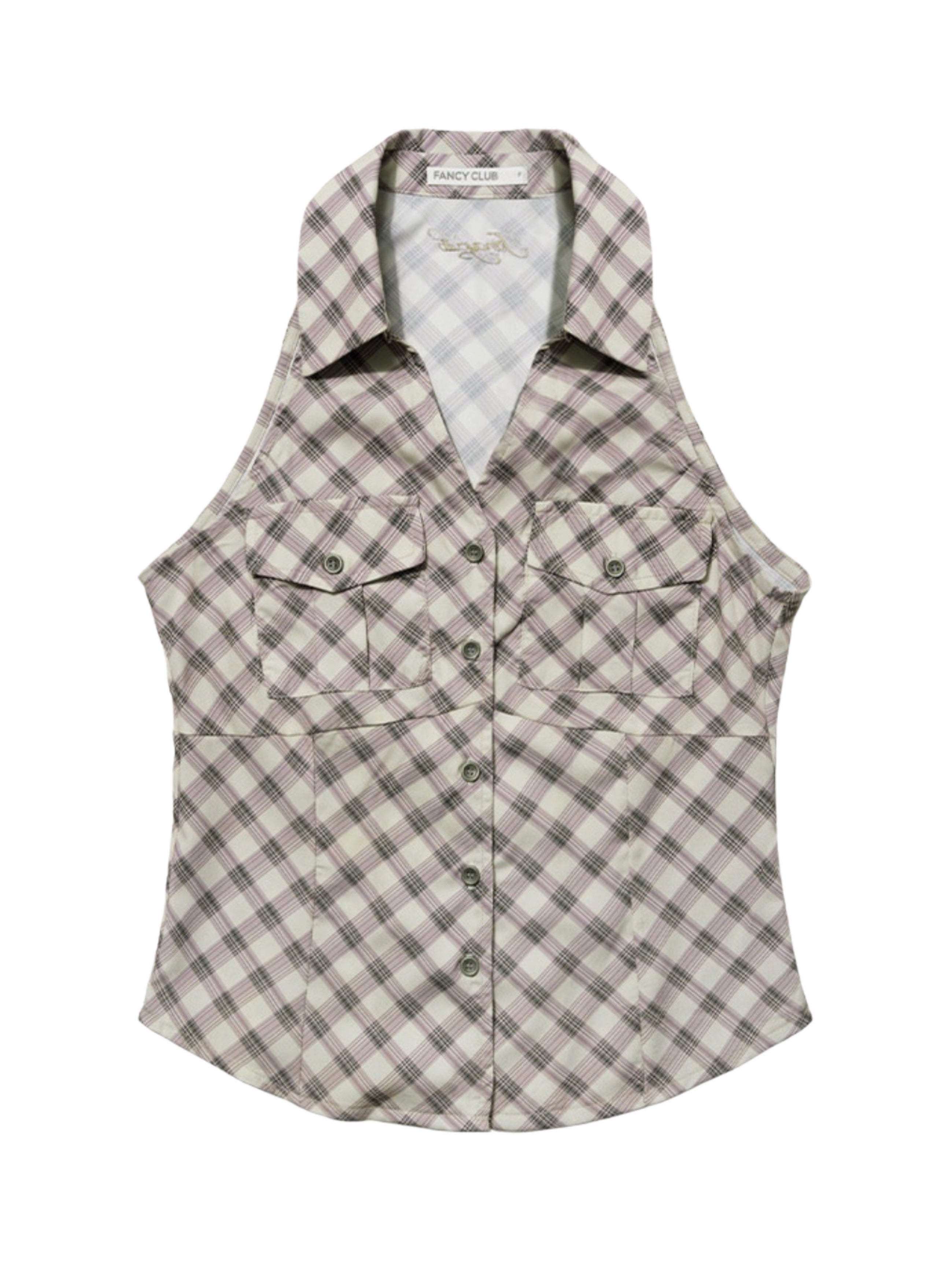 【FANCY CLUB】POCKET CHECK HALTERNECK TOP