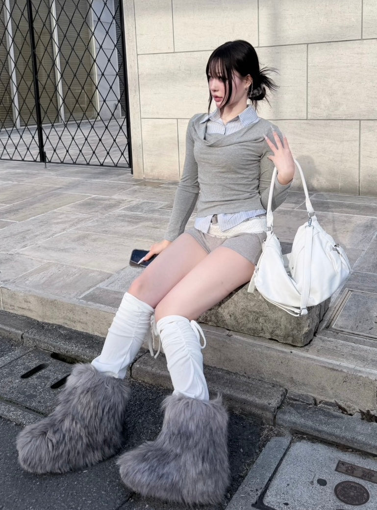 3/1 20:00発売 受注制【nmtc +】draep layered shirts / 【エヌエムティーシープラス】ドレープレイヤード長袖Tシャツ (2color)