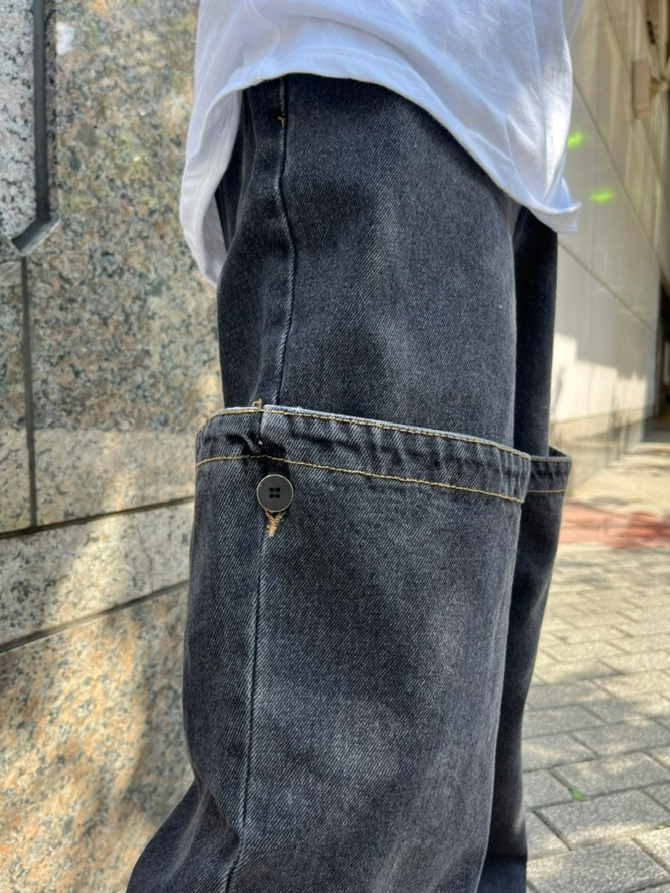 受注制【Chikashitsu +】docking 2way denim pants