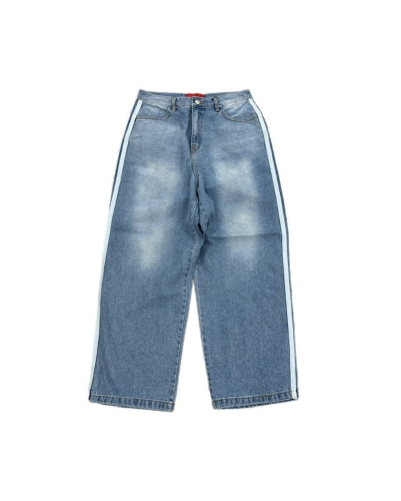 受注制【Chikashitsu +】oversized side line denim pants (2color)