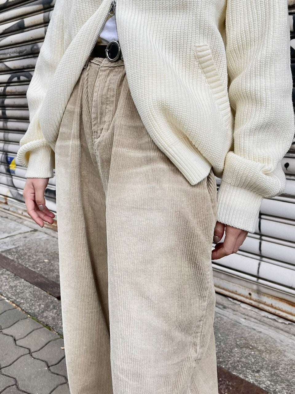 受注制【Chikashitsu +】vintage wash wide corduroy pants (2color)