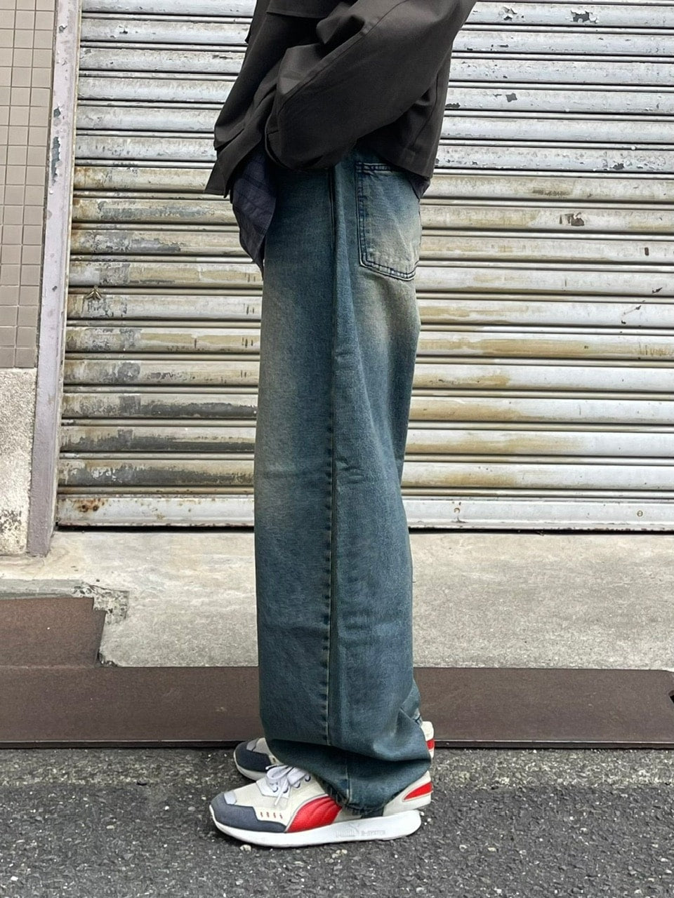 受注制【Chikashitsu +】vintage wash semi wide denim pants / 【チカシツプラス】ヴィンテージウォッシュセミワイドデニムパンツ