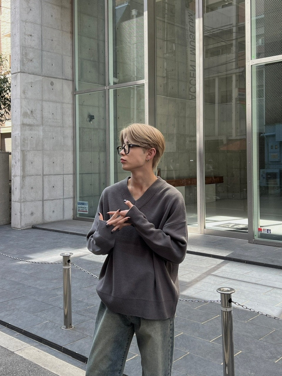 大阪店WEB限定【Chikashitsu +】basic v neck knit (4color)