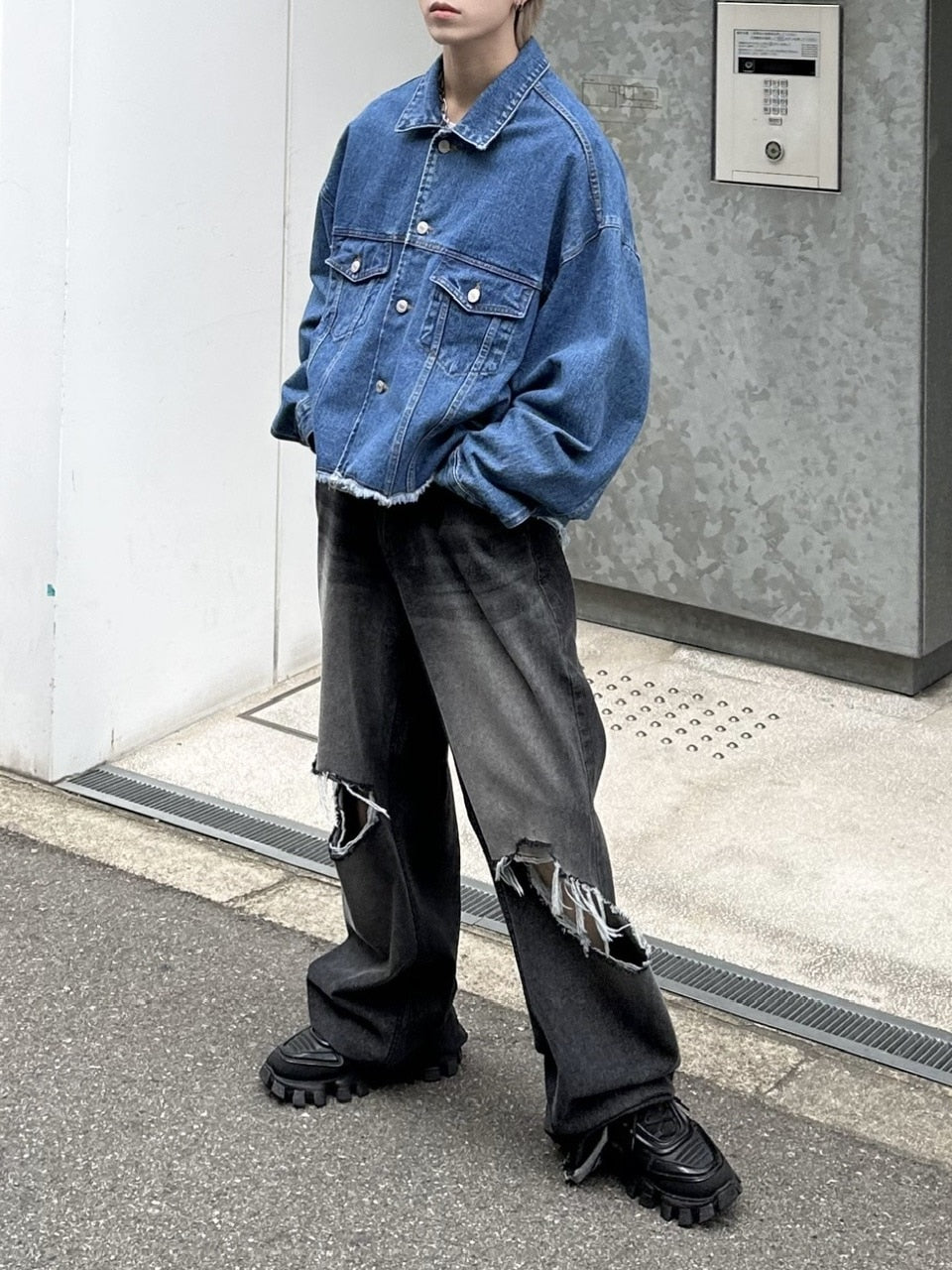 大阪店WEB限定受注制【Chikashitsu +】cutting cropped denim jacket (3color)