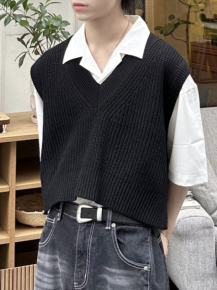 大阪店WEB限定受注制【Chikashitsu +】cropped box vest (2color)