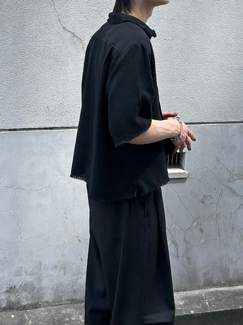 大阪店WEB限定受注制【Chikashitsu +】tweed cropped shirt (2color)