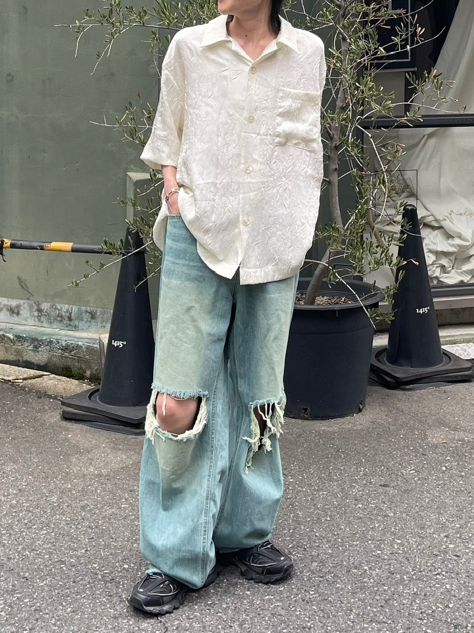 大阪店WEB限定【Chikashitsu +】vintage crash denim pants (2color)